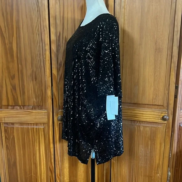 Caroline Rose Black Sequin Caftan Top - Picture 7 of 11